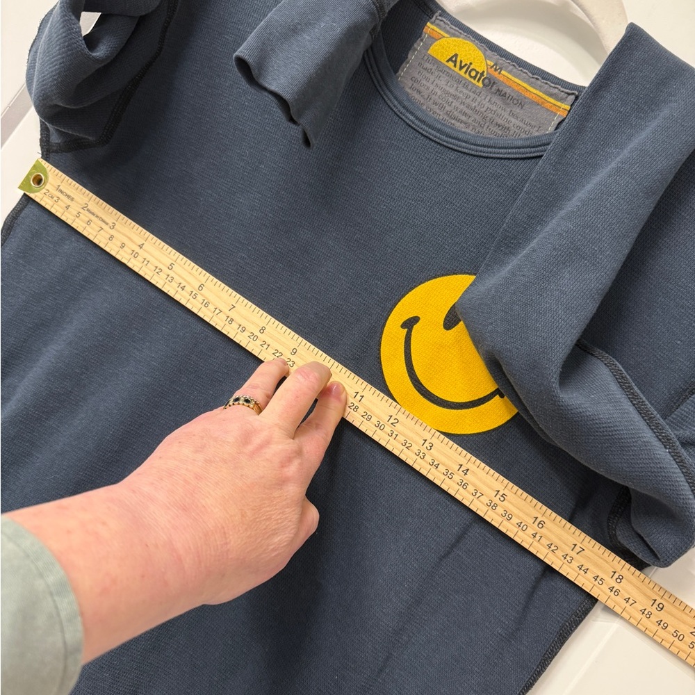 Aviator Nation L/S  Thermal Smiley Top Navy Unisex Medium West Coast Made in USA - Picture 7 of 9